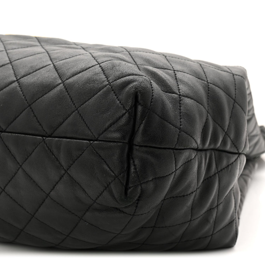 Lambskin Quilted Maxi Icare Shopping Tote Black