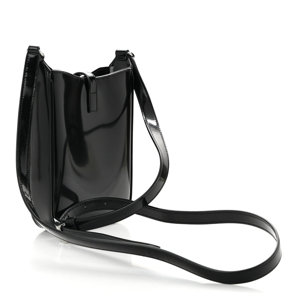Patent Calfskin Mini Le 5 A 7 Vertical Hobo Black