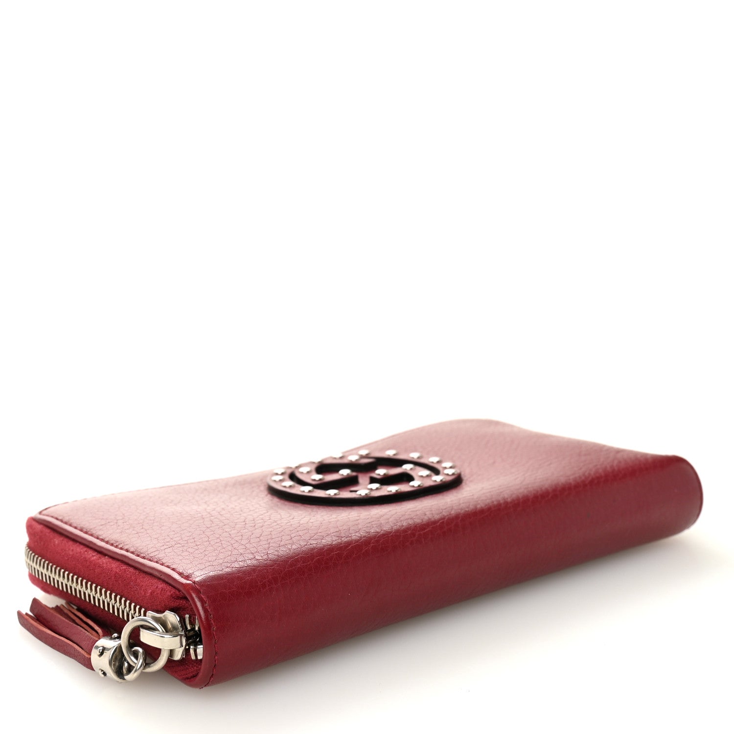Pebbled Calfskin Studded Soho Zip Around Wallet Soft Burgundy