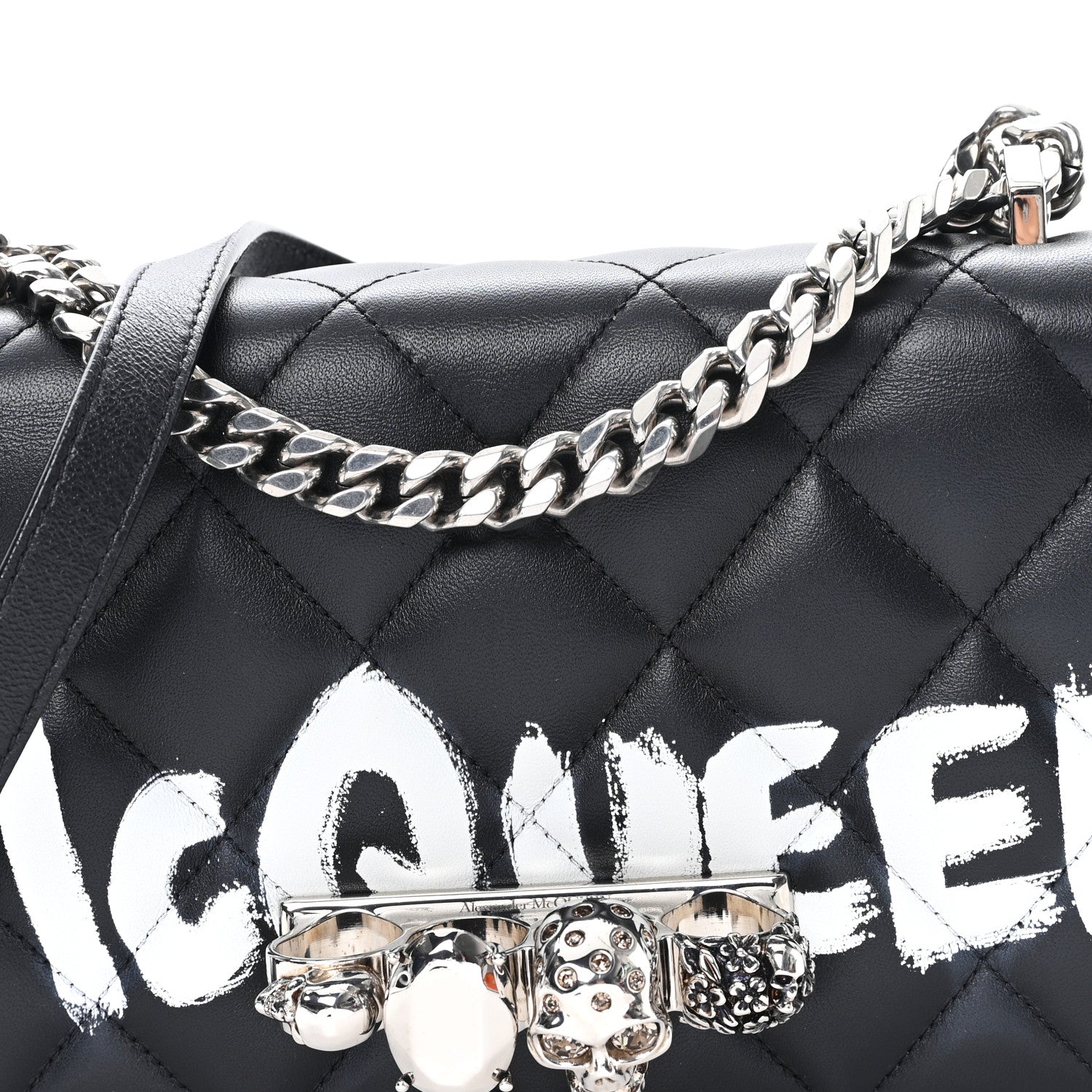 Calfskin Quilted Graffiti Knuckle Shoulder Bag Black