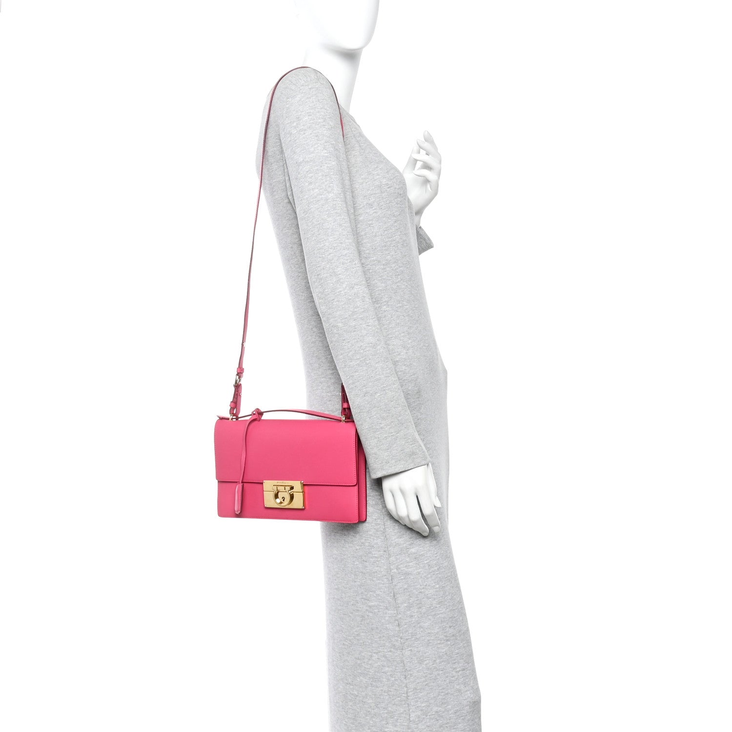 Smooth Calfskin Aileen Gancio Lock Shoulder Bag Pink
