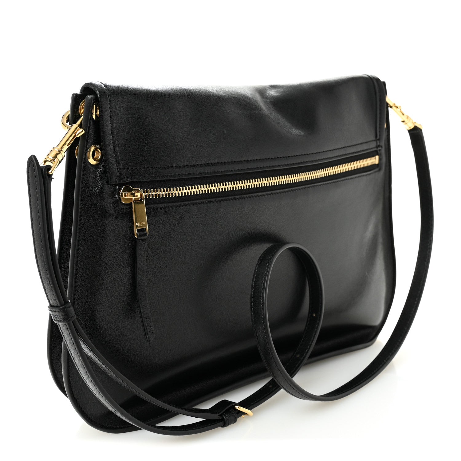 Shiny Lambskin Soft Triomphe Besace Bag Black