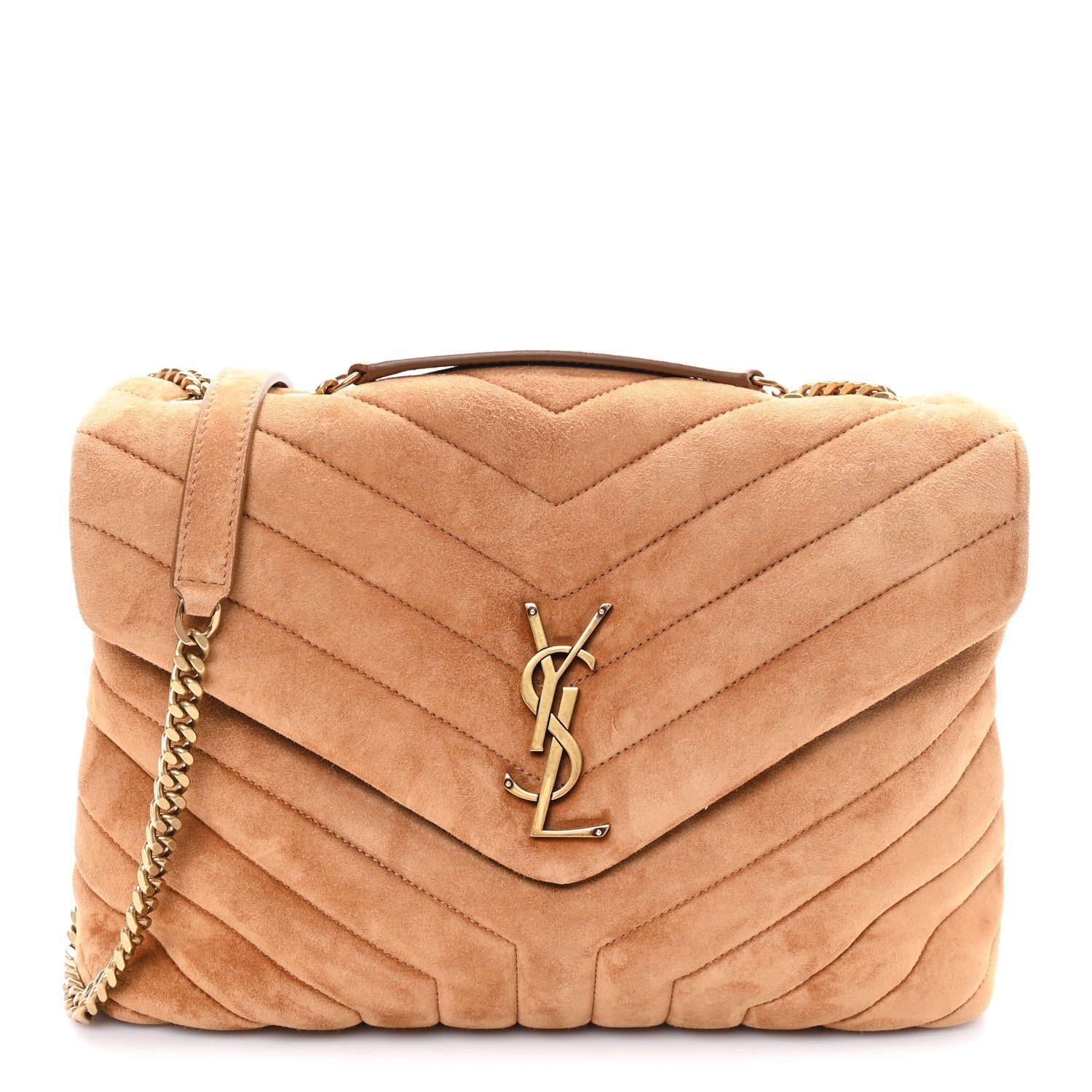 Suede Y Quilted Monogram Medium Loulou Chain Satchel Cinnamon