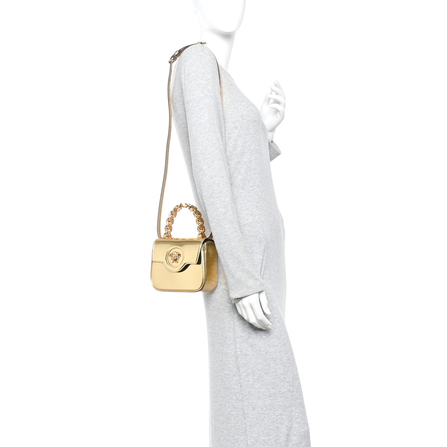Metallic Calfskin Mini La Medusa Bag Gold