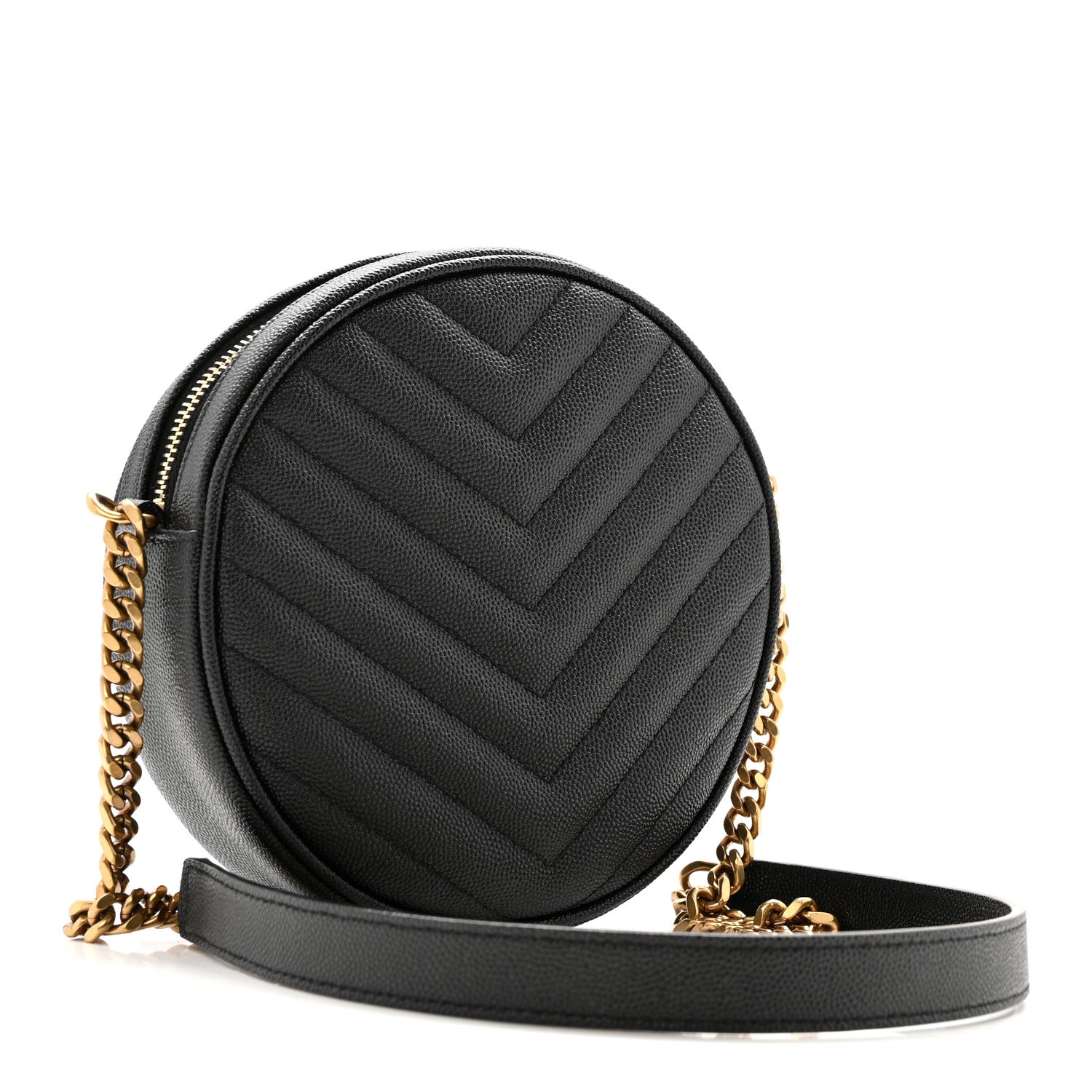 Grain De Poudre Matelasse Chevron Quilted Round Vinyle Camera Bag Black