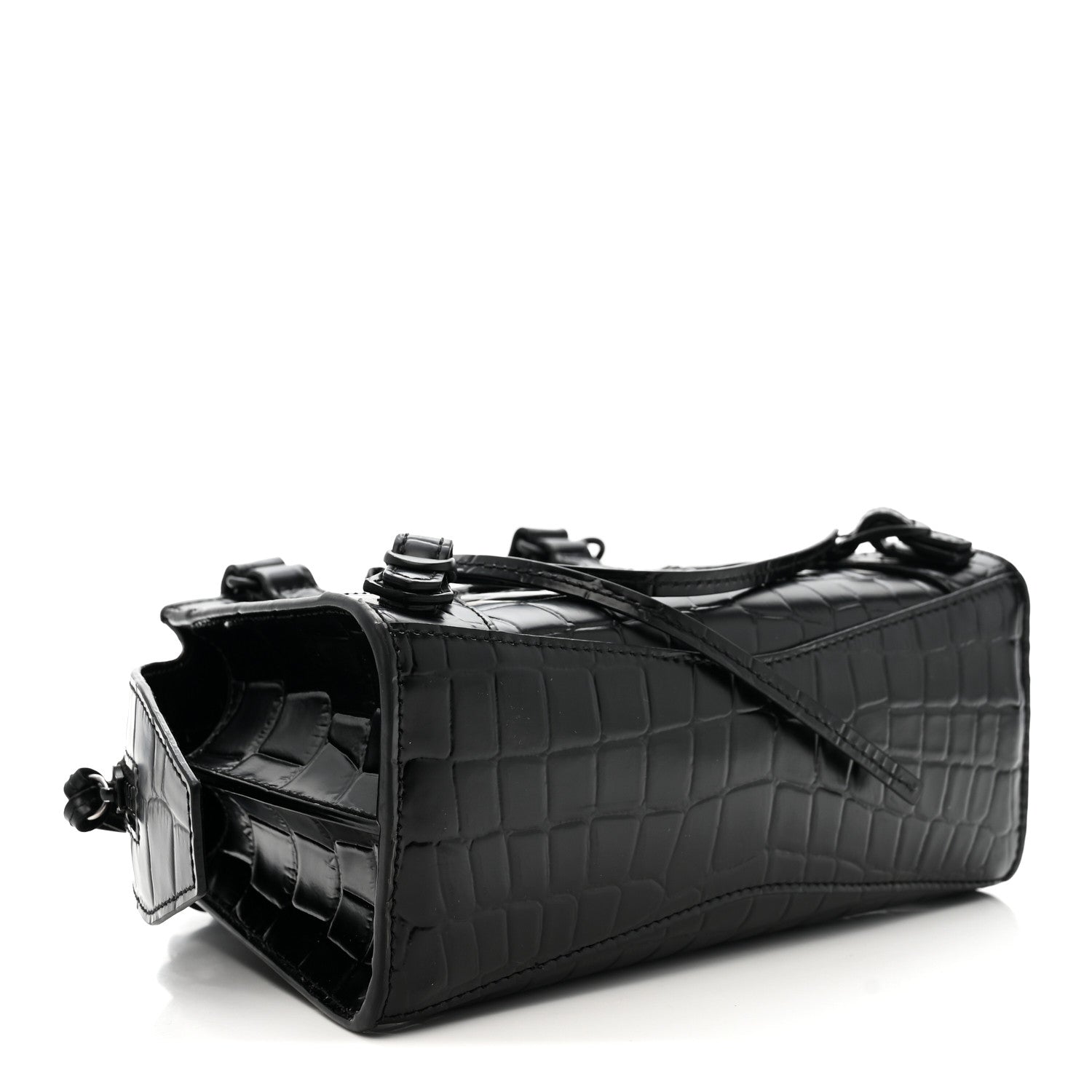 Semi Shiny Calfskin Crocodile Embossed Neo Classic Black Hardware Mini City Black