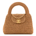 Braided Raffia Nano Kelly Flap Bag Dark Beige