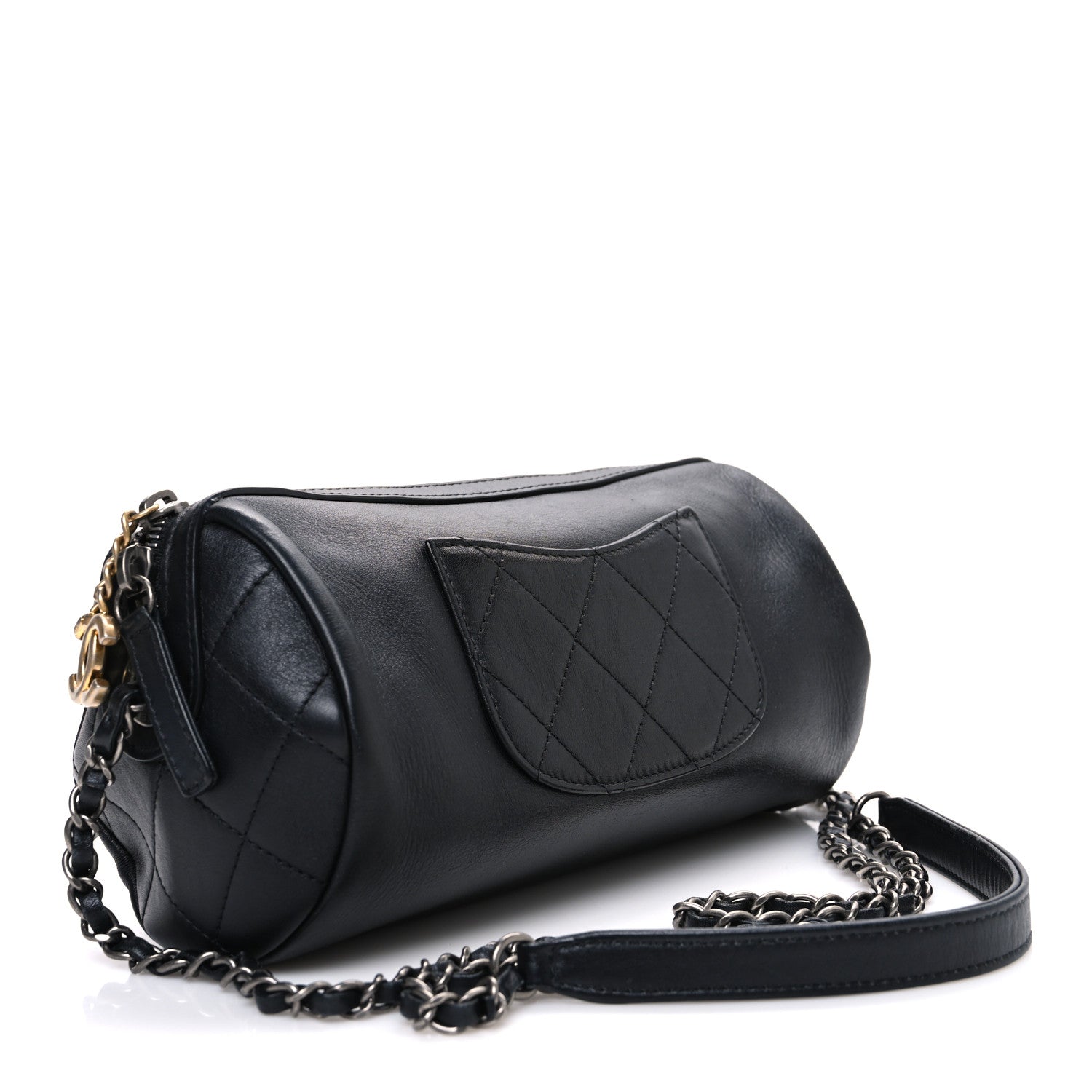 Metallic Lambskin Signe Bowling Bag Black