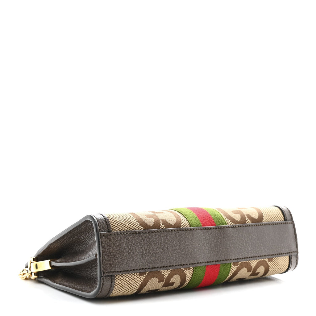 Monogram Jumbo GG Textured Dollar Calfskin Web Small Ophidia Chain Shoulder Bag Camel Ebony New Acero
