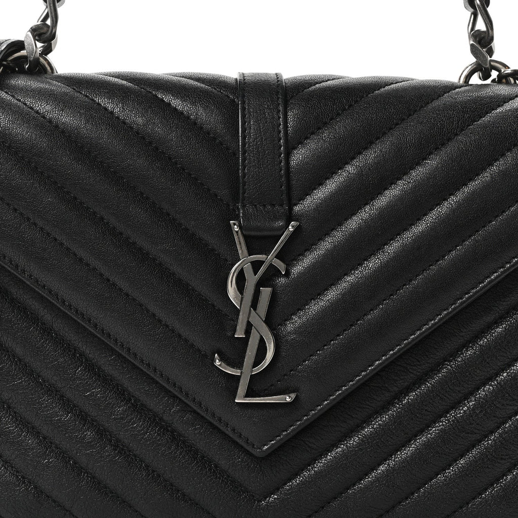 Sheepskin Matelasse Chevron Monogram Medium College Bag Black