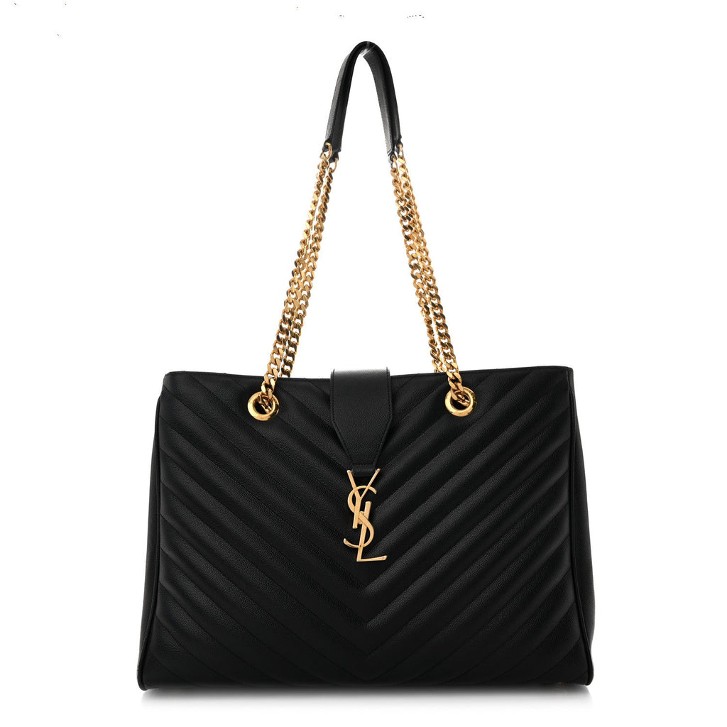 Grain De Poudre Matelasse Chevron Monogram Shopping Bag Black