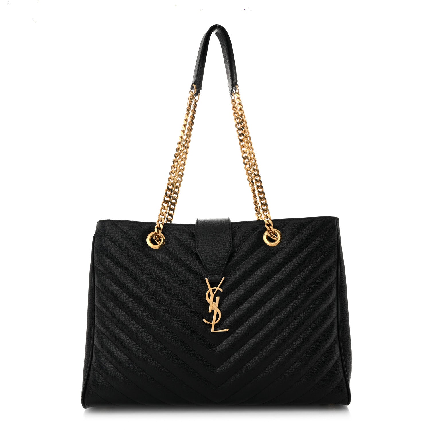 Grain De Poudre Matelasse Chevron Monogram Shopping Bag Black