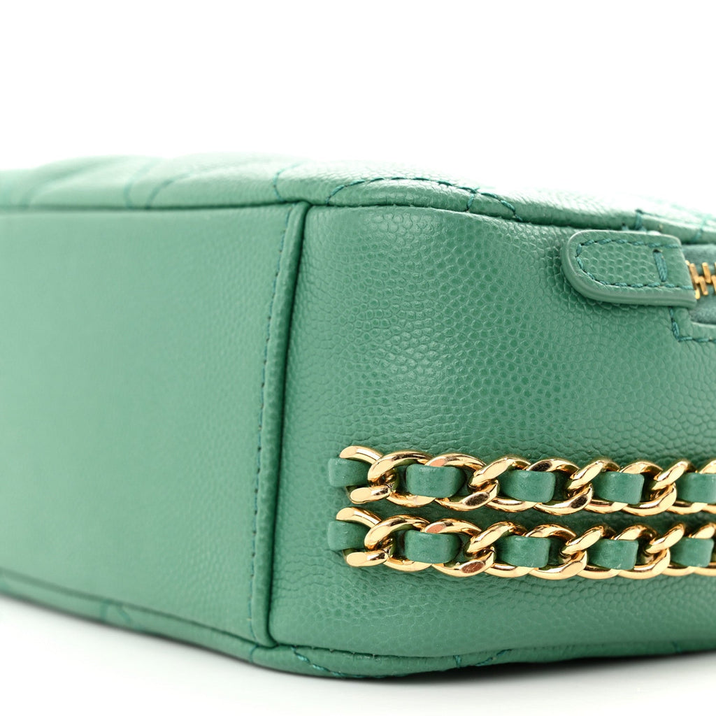 Caviar Quilted Mini CC You Camera Case Dark Green