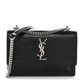 Calfskin Crocodile Embossed Monogram Sunset Chain Wallet Black