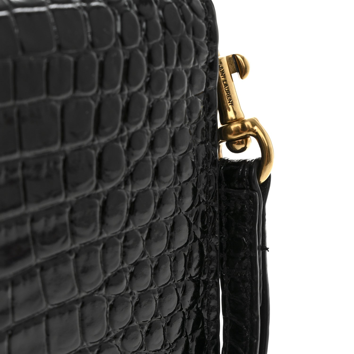 Calfskin Crocodile Embossed Monogram Cassandre Flap Pouch Black