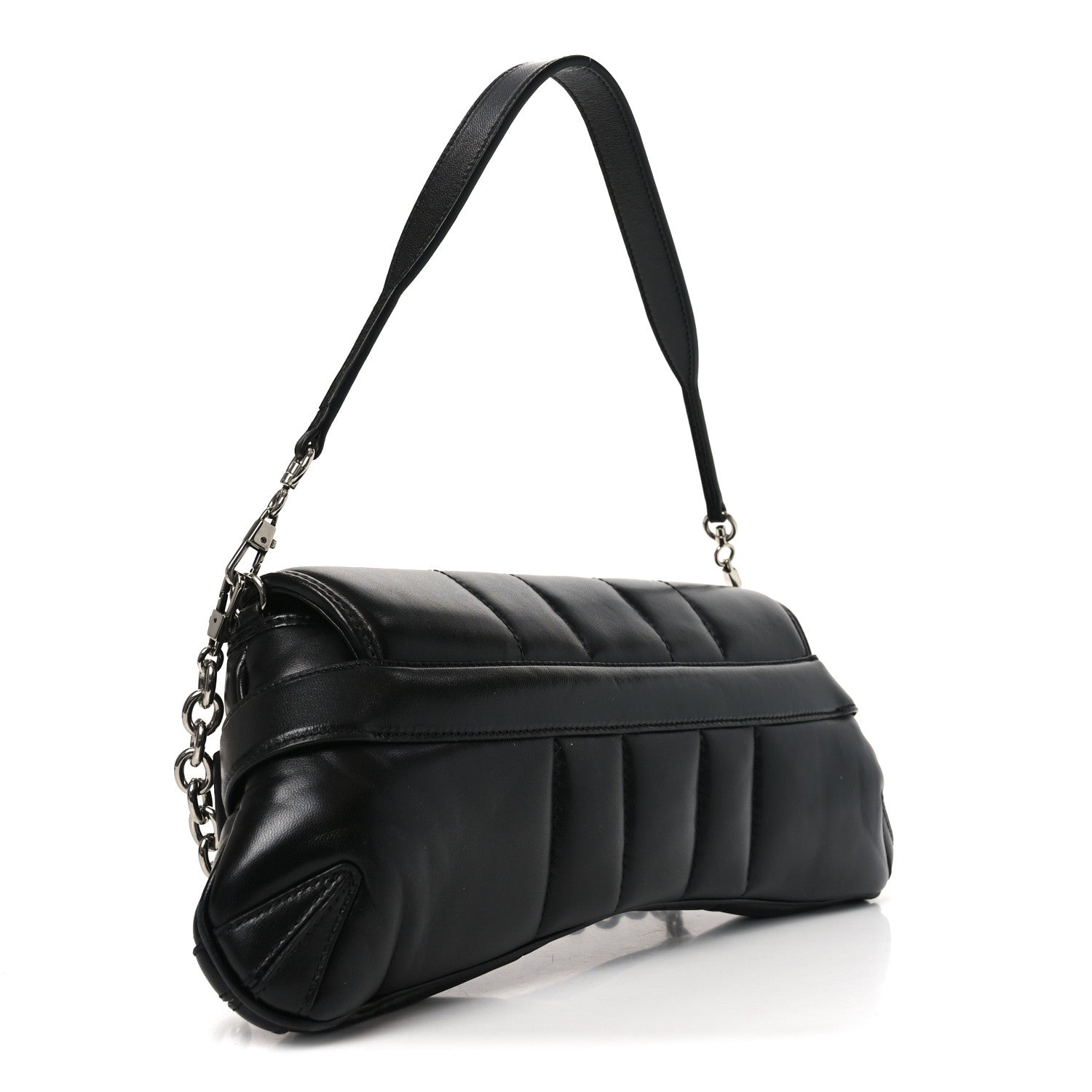 Nappa Vertical Matelasse Medium Maxi Horsebit Chain Shoulder Bag Black