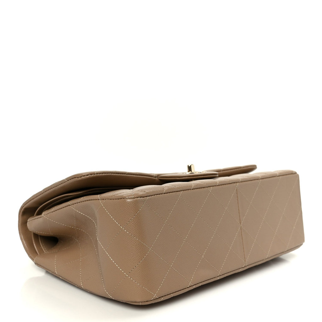 Caviar Quilted Jumbo Double Flap Dark Beige