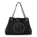 Pebbled Calfskin Studded Medium Soho Chain Shoulder Bag Black