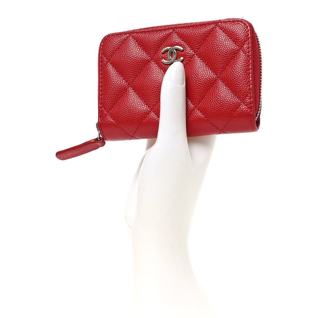 Caviar Quilted Zip Coin Purse Red