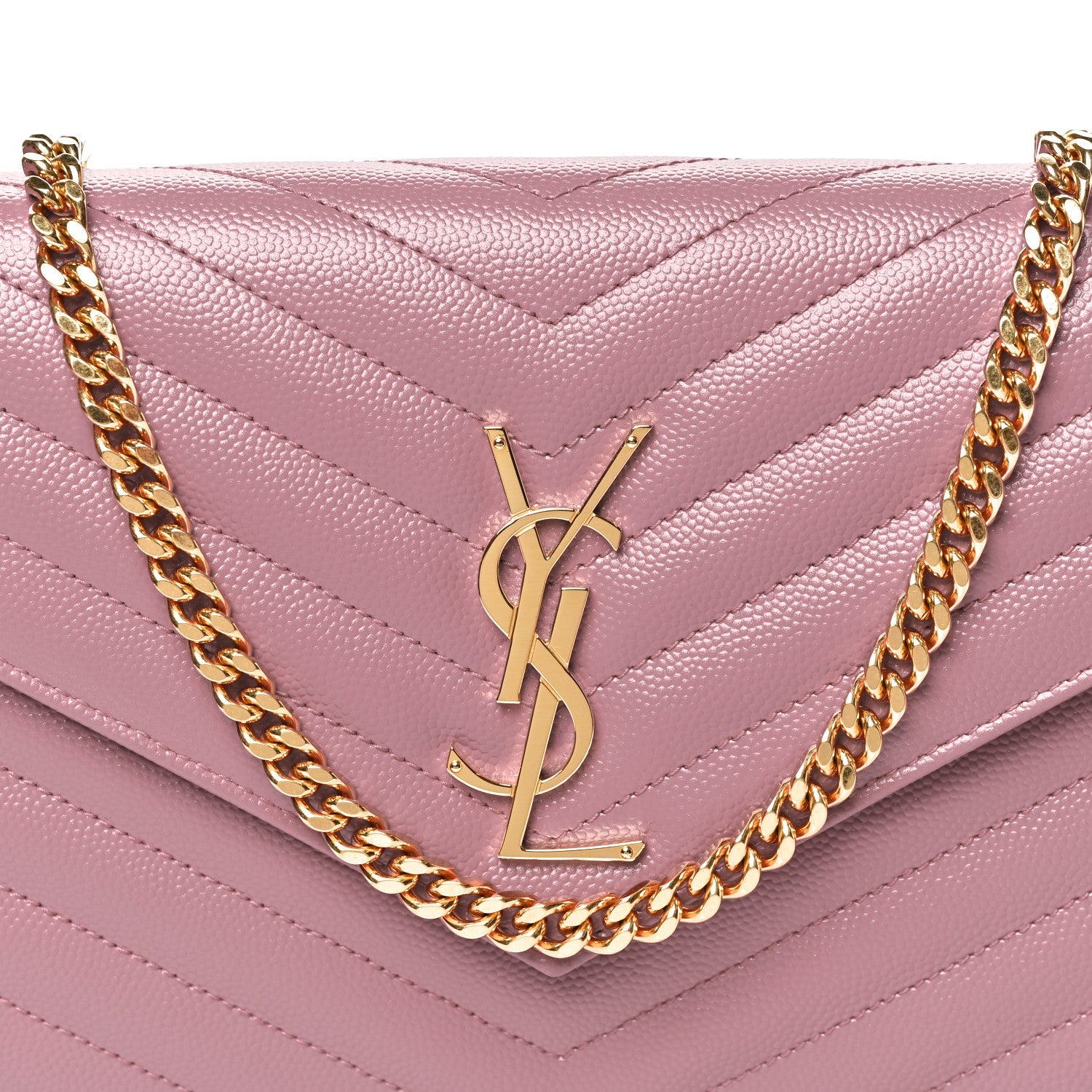 Grain De Poudre Matelasse Chevron Monogram Chain Wallet Fuxia Couture