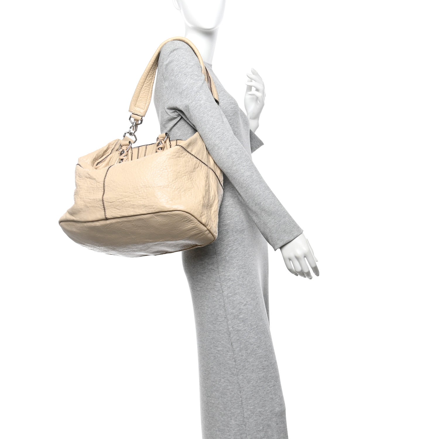 Wrinkled Lambskin Large Chain Wrap Nightingale Beige