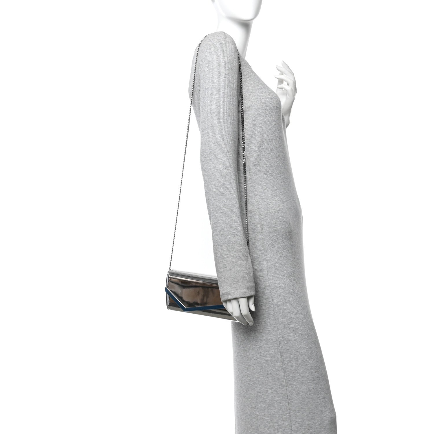 Metallic Mirror Fabric Emmie Clutch Bag Silver