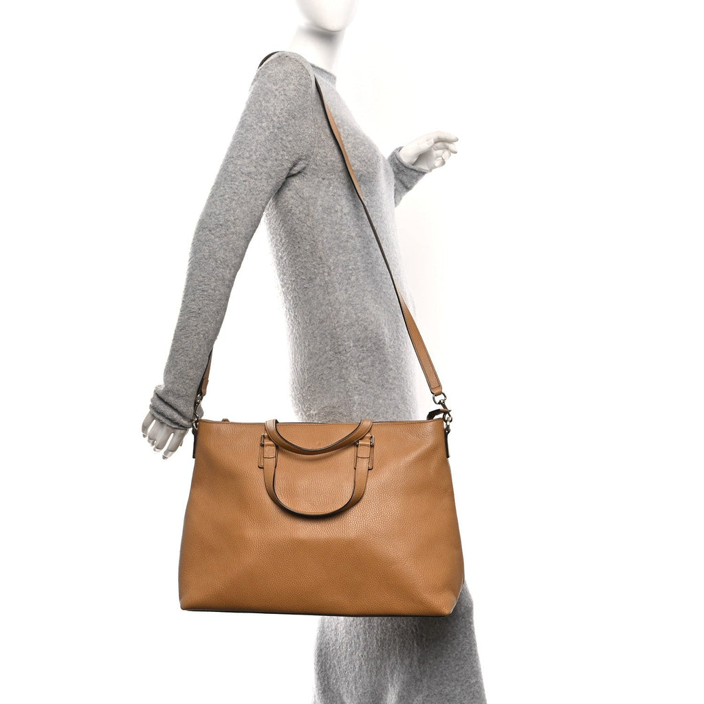 Calfskin Bamboo Tassel Top Handle Tote Whiskey
