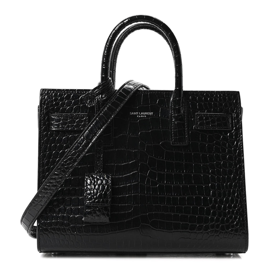 Calfskin Crocodile Embossed Nano Sac De Jour Black
