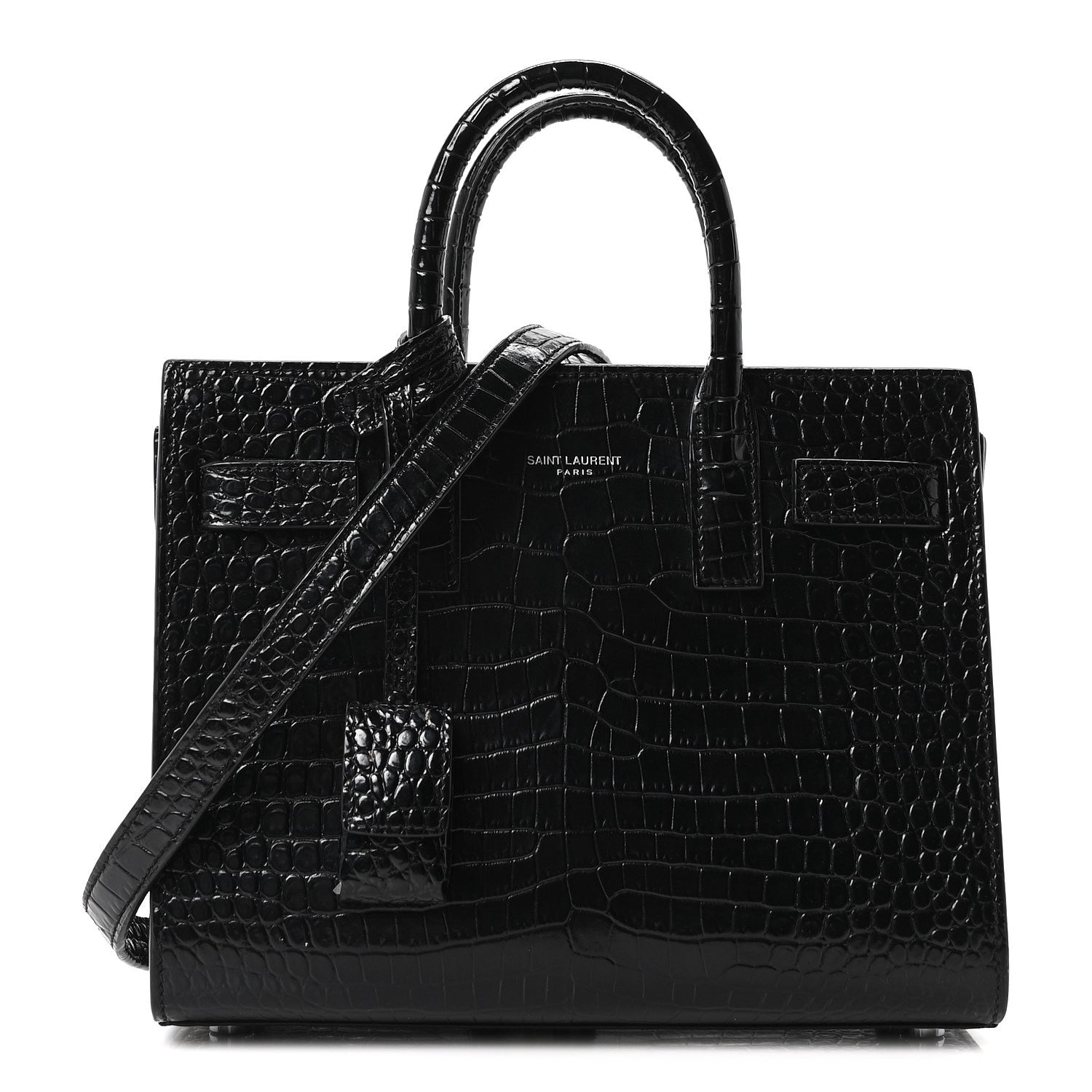 Calfskin Crocodile Embossed Nano Sac De Jour Black