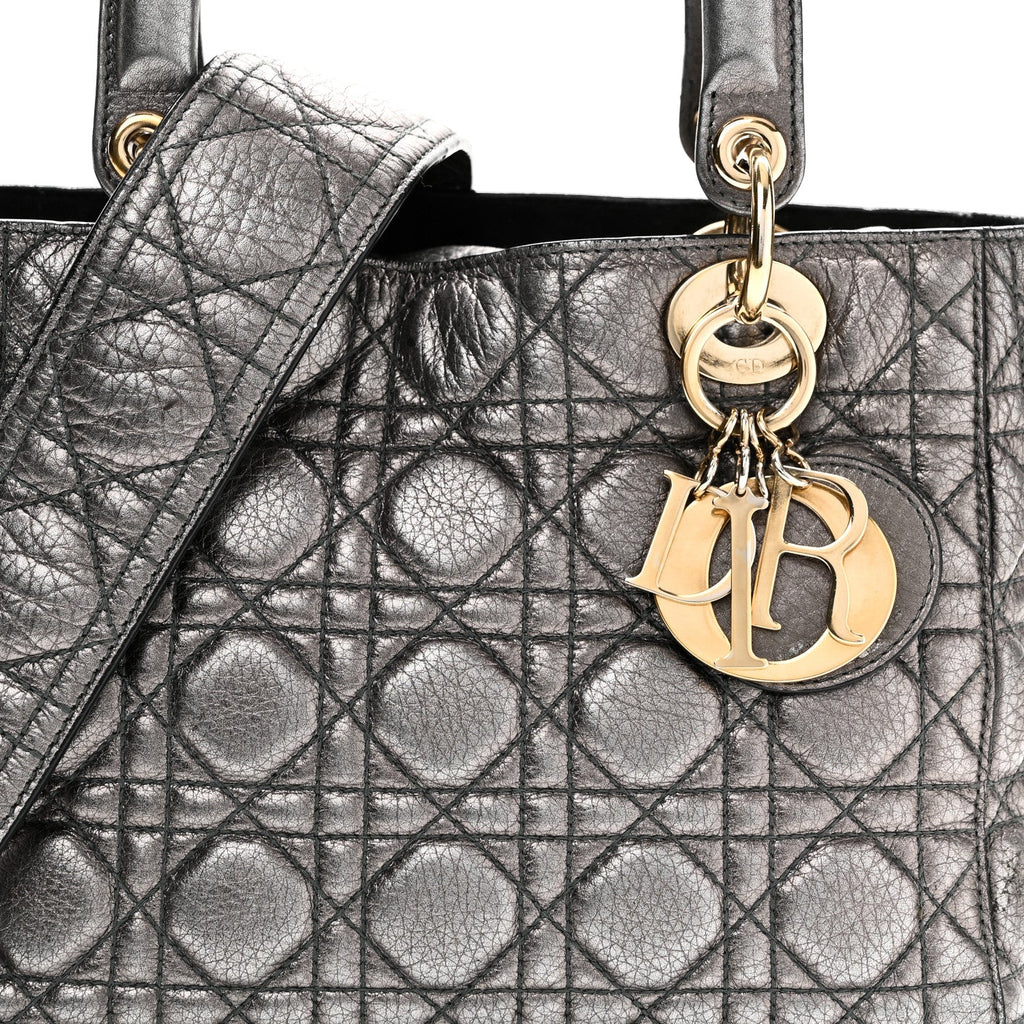 Metallic Grained Calfskin Cannage Medium Supple Lady Dior Steel