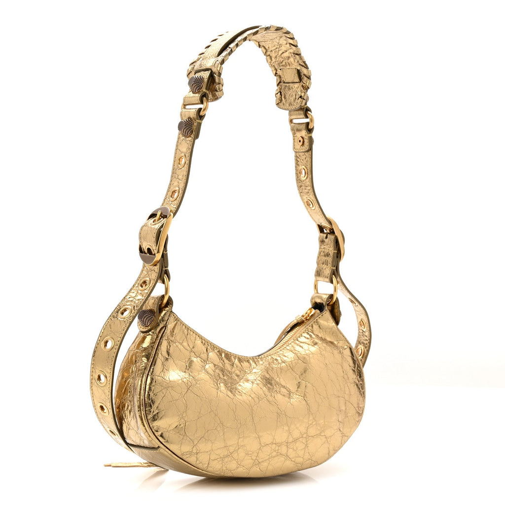Metallic Agneau Arena Le Cagole Shoulder Bag XS Gold