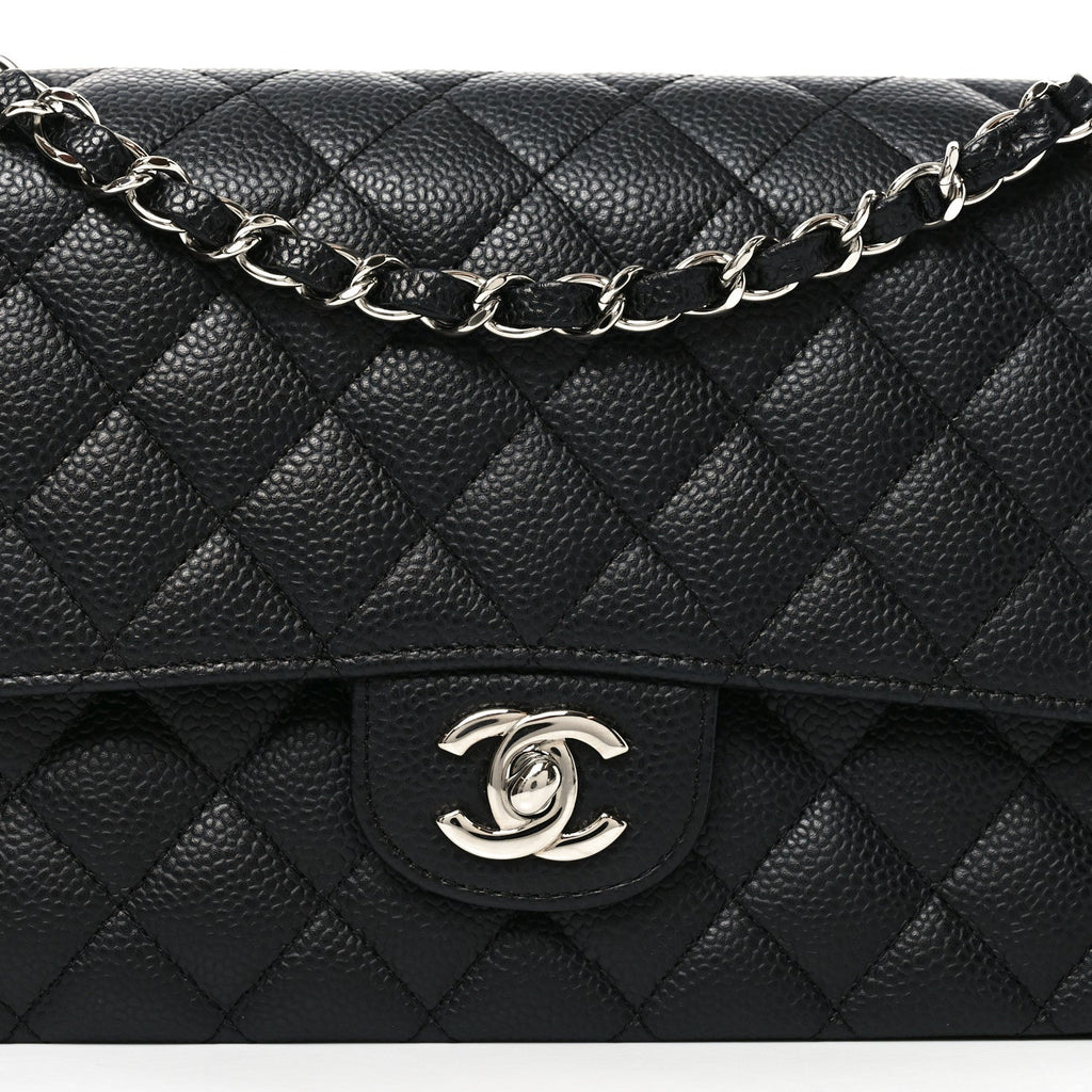 Caviar Quilted Medium Double Flap Black