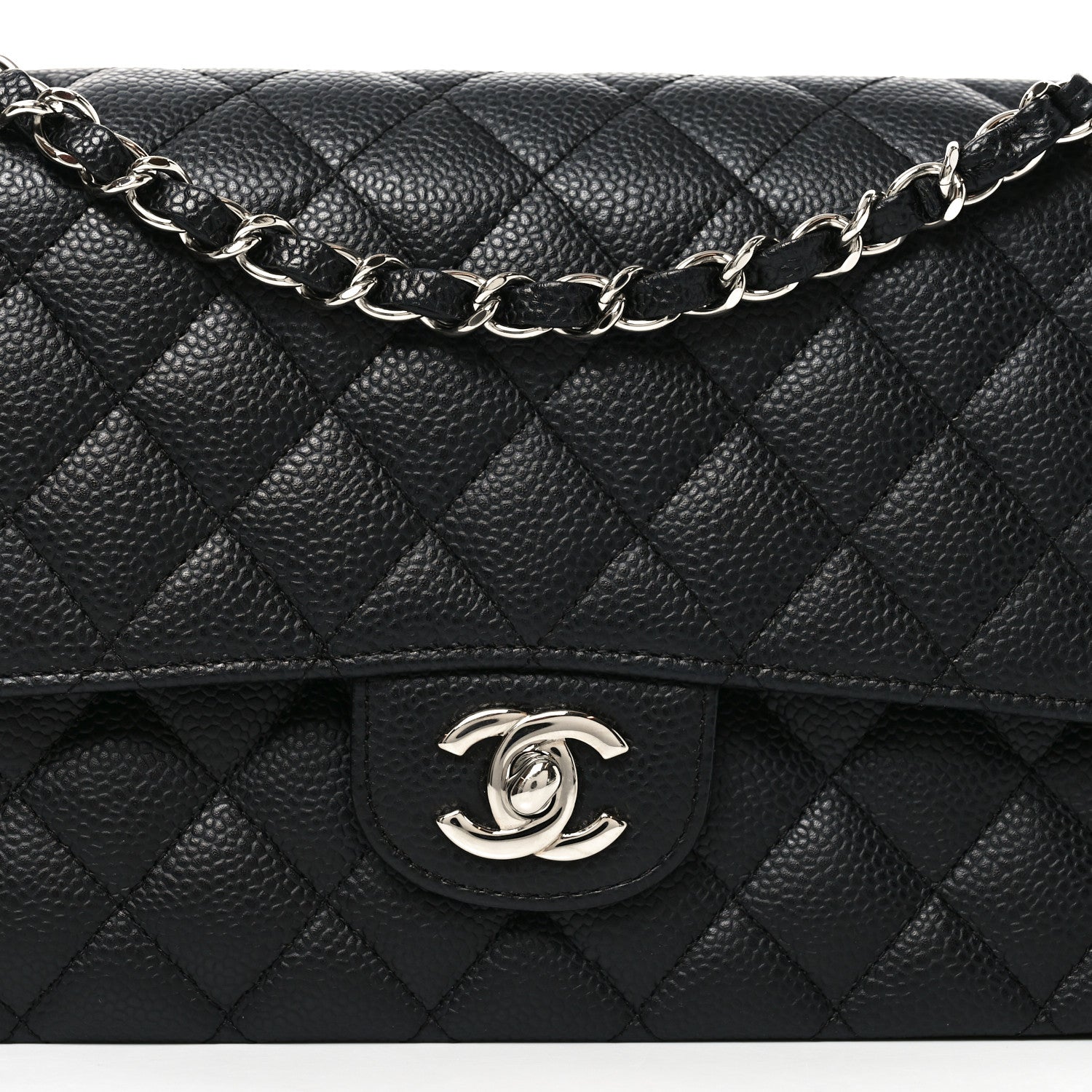 Caviar Quilted Medium Double Flap Black
