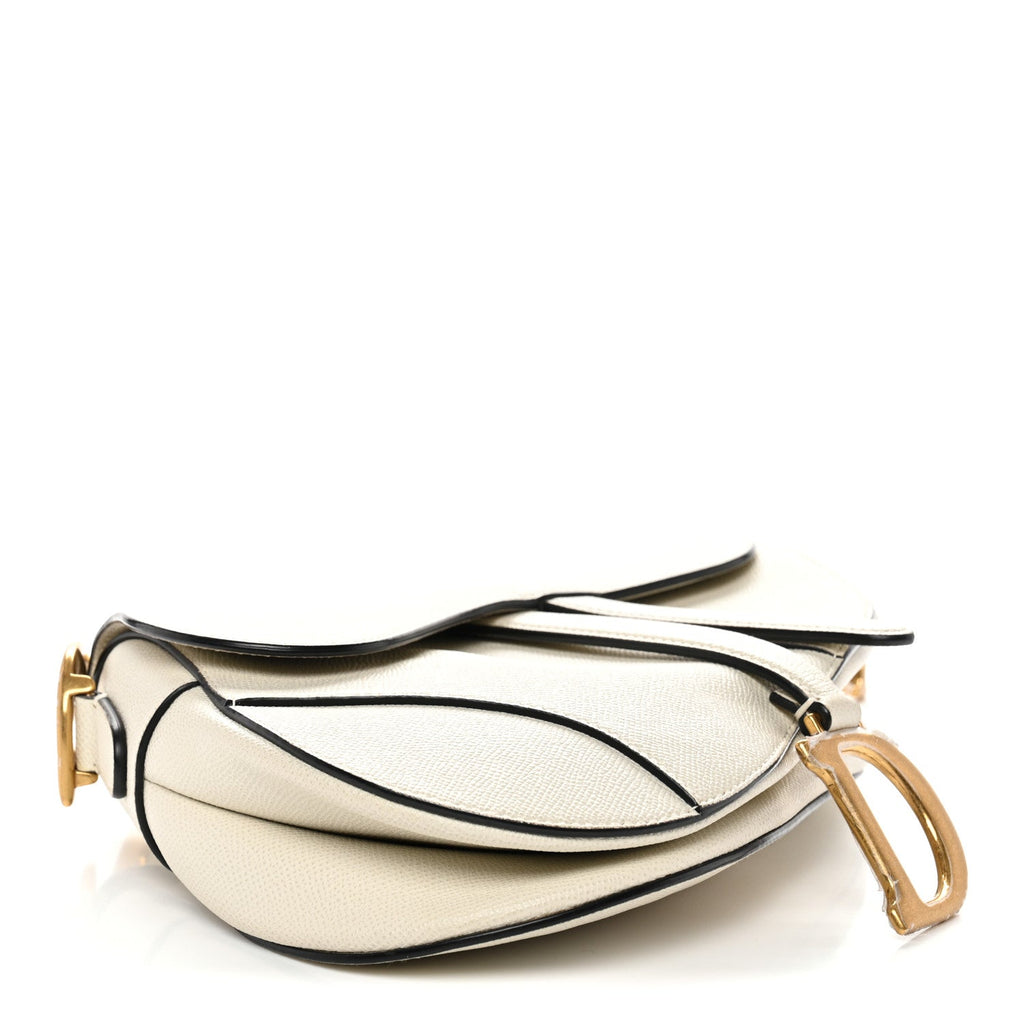 Grained Calfskin Saddle Bag White