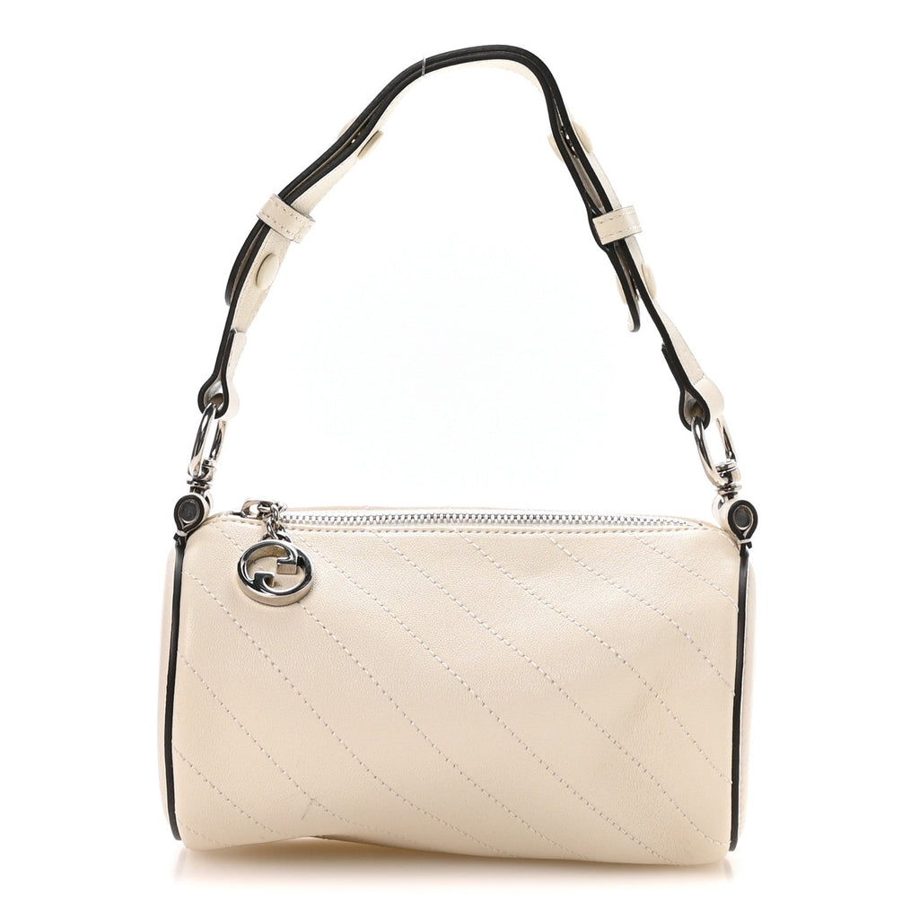 Sakai Be Green Calfskin Diagonal Stitched Mini Blondie Barrel Shoulder Bag Mystic White