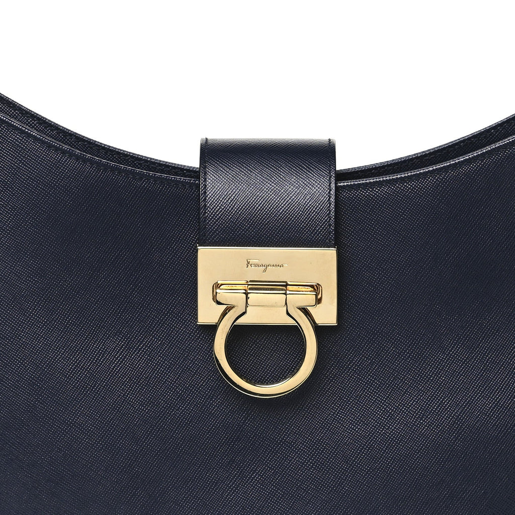 Hammered Calfskin Trifolio Shoulder Bag Navy