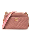 Lambskin Chevron Quilted Chain Around Camera Case Pink