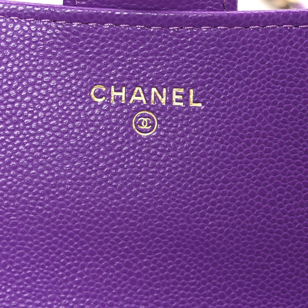 Caviar Quilted Flap Phone Holder with Chain Purple