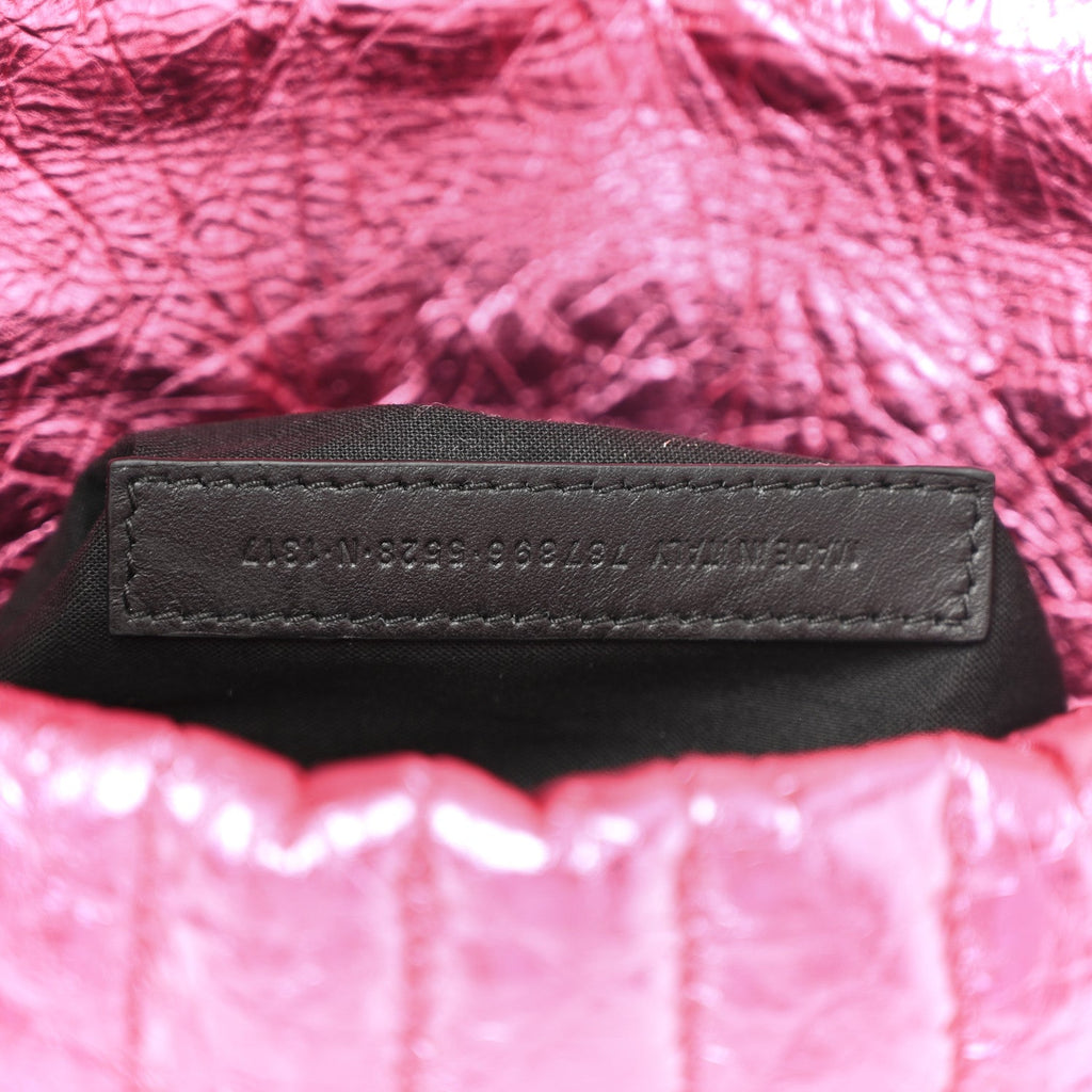 Metallized Crushed Calfskin Quilted Small Monaco Shoulder Bag Pink