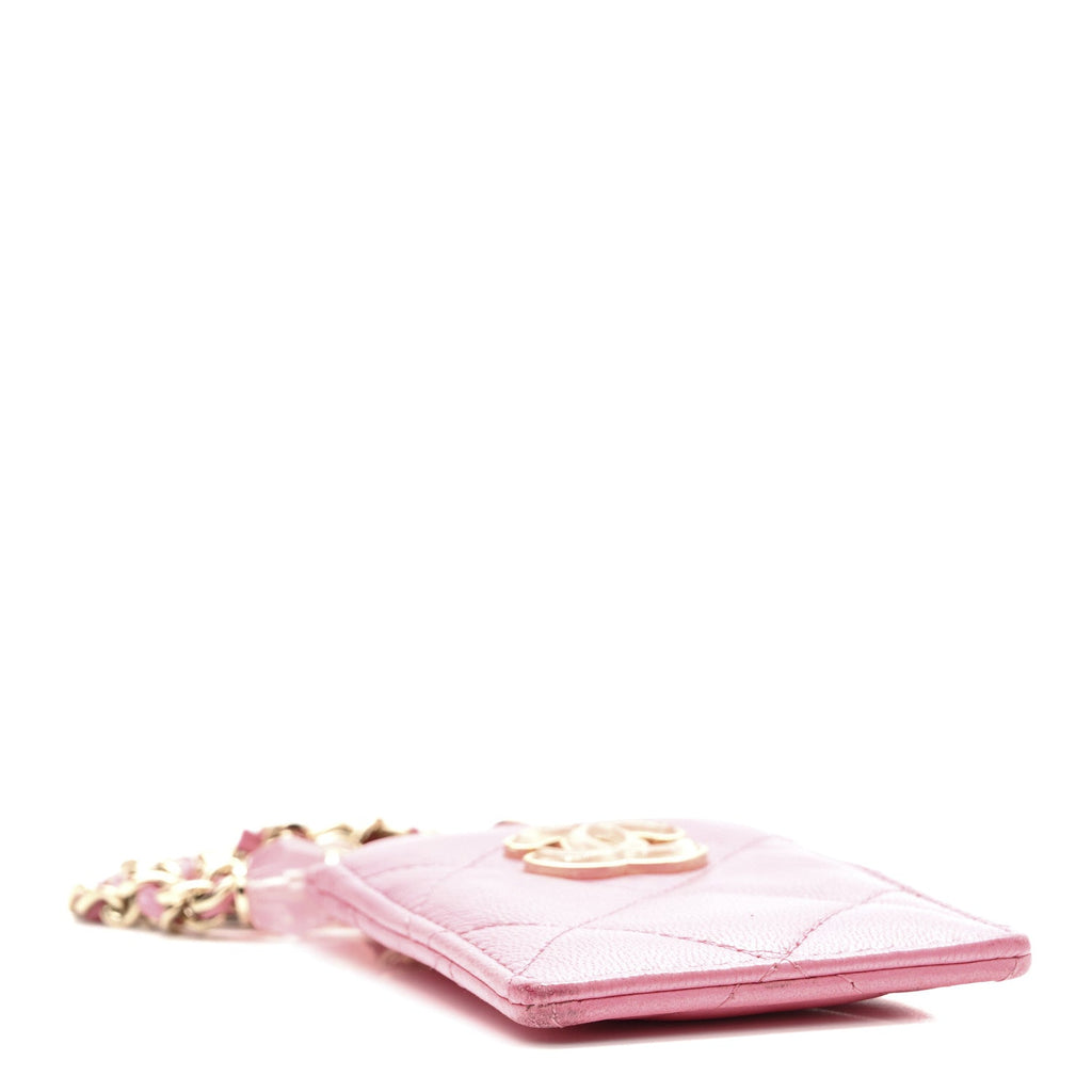 Lambskin Quilted Enamel Chanel  Holder On Chain Pink