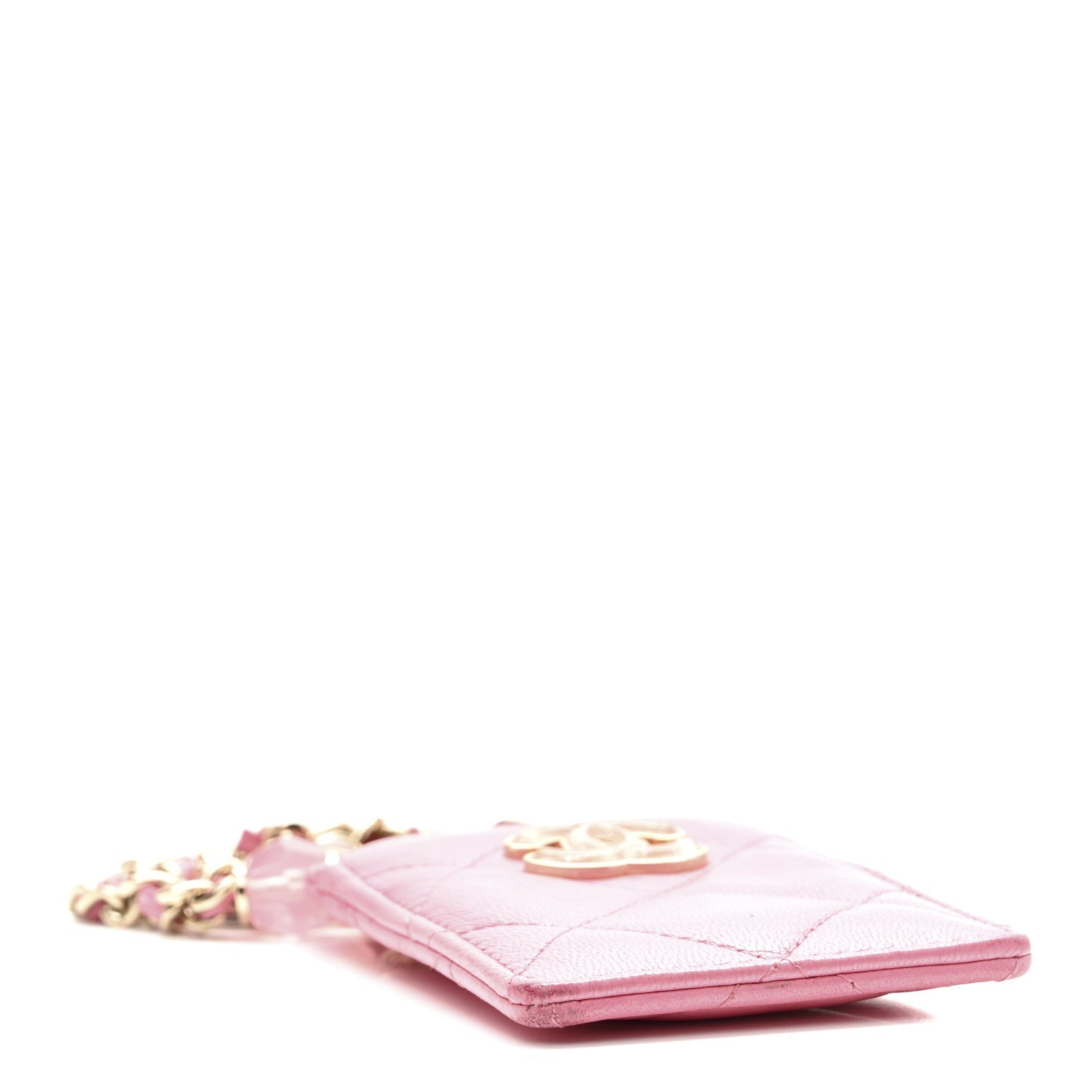 Lambskin Quilted Enamel Chanel  Holder On Chain Pink