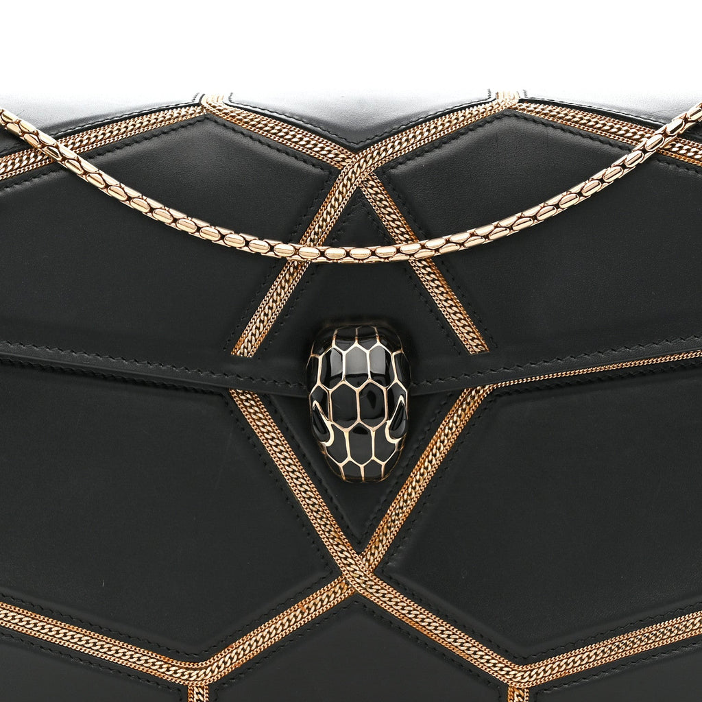 Calfskin Glam Rebel Serpenti Forever Shoulder Bag Black