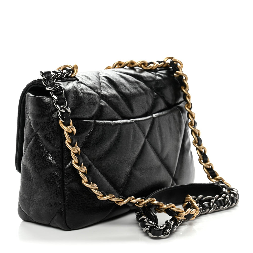 Shiny Goatskin Quilted Medium Chanel 19 Flap Black