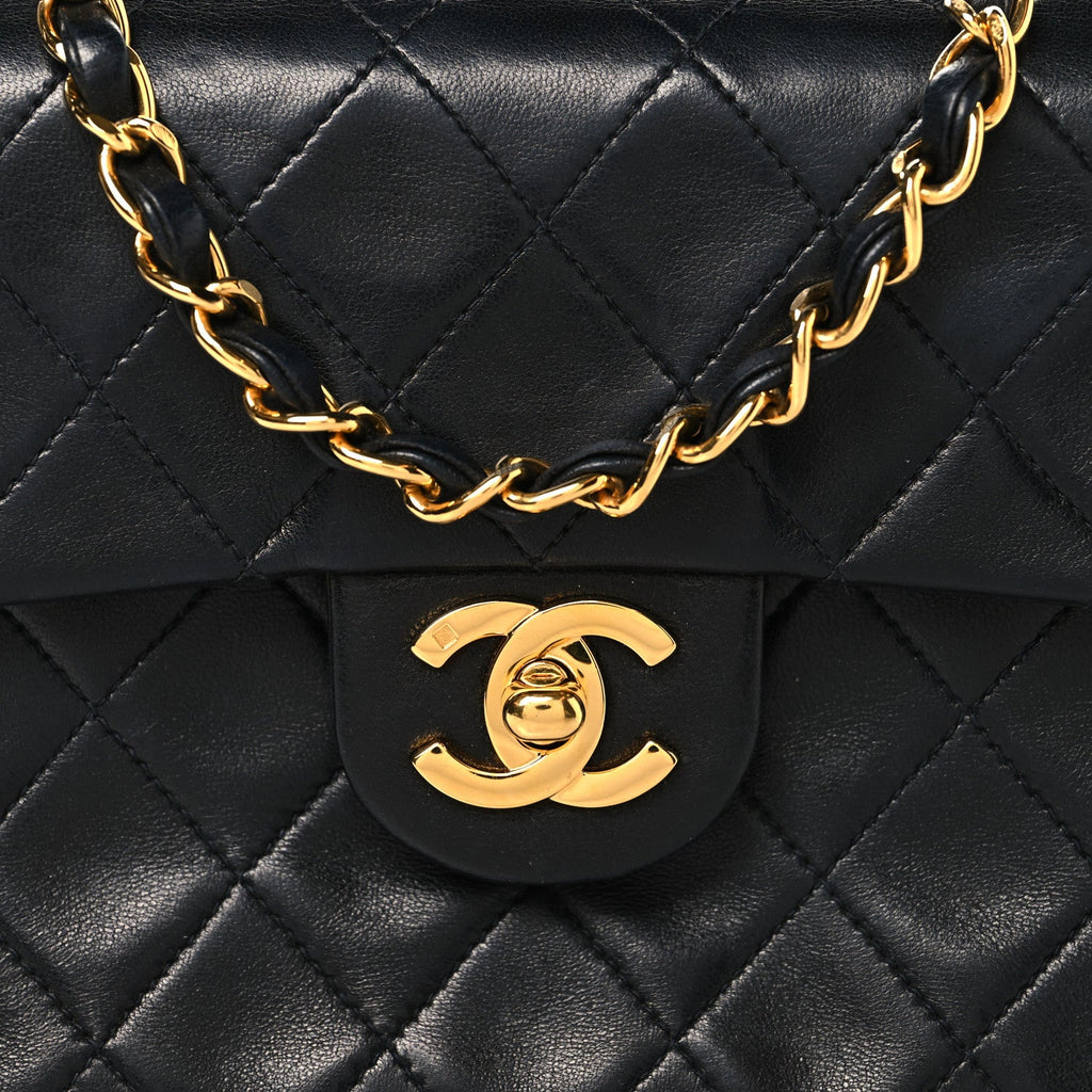 Lambskin Quilted Mini Square Flap Black