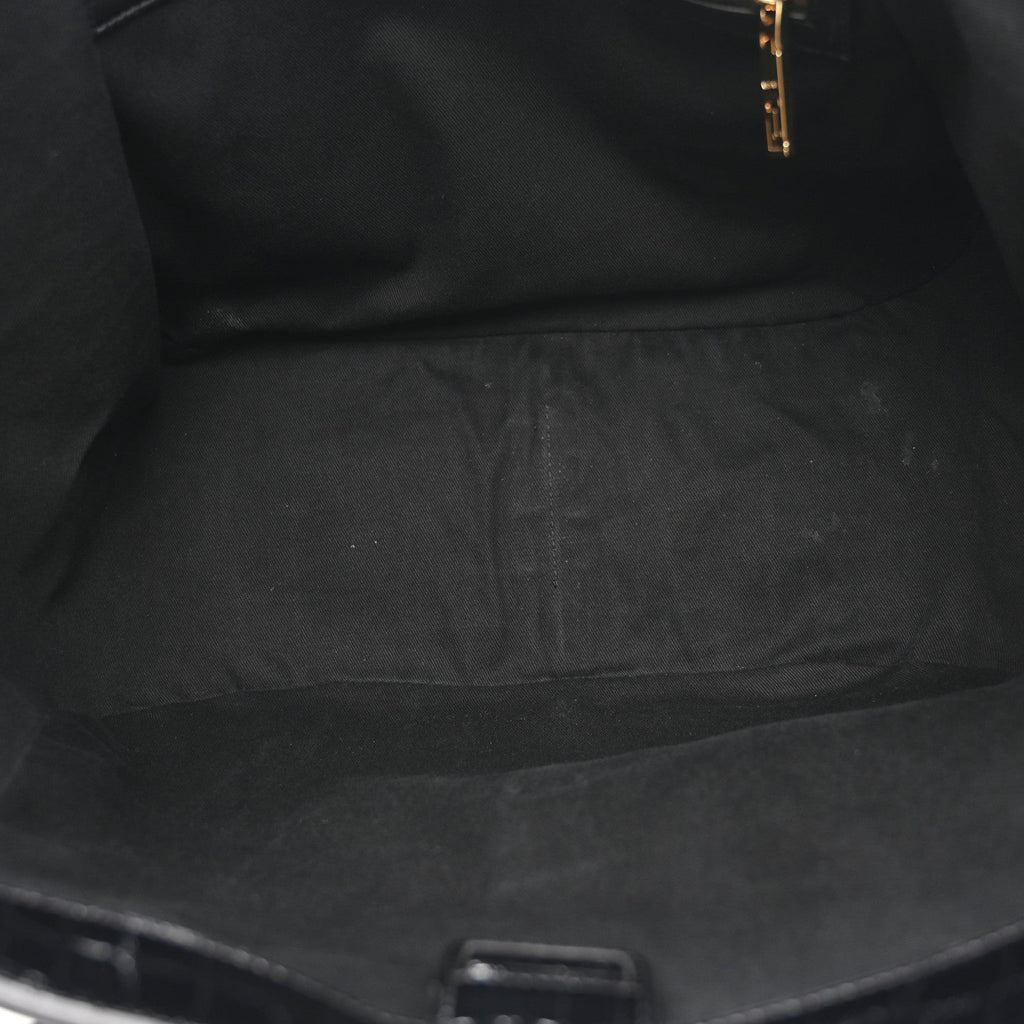 Calfskin Crocodile Embossed Greca Goddess Tote Bag Black