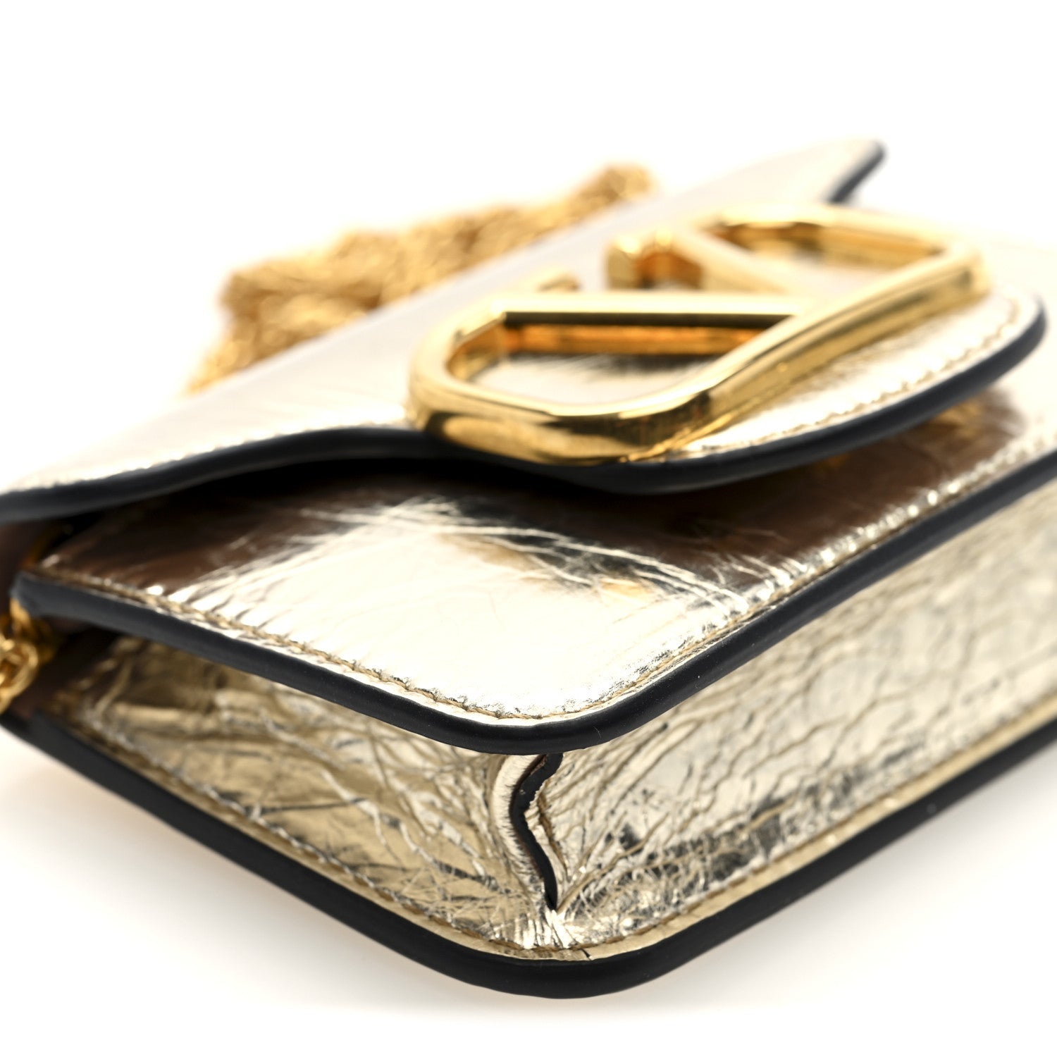 Metallic Calfskin Vlogo Micro Loco Shoulder Bag Platino