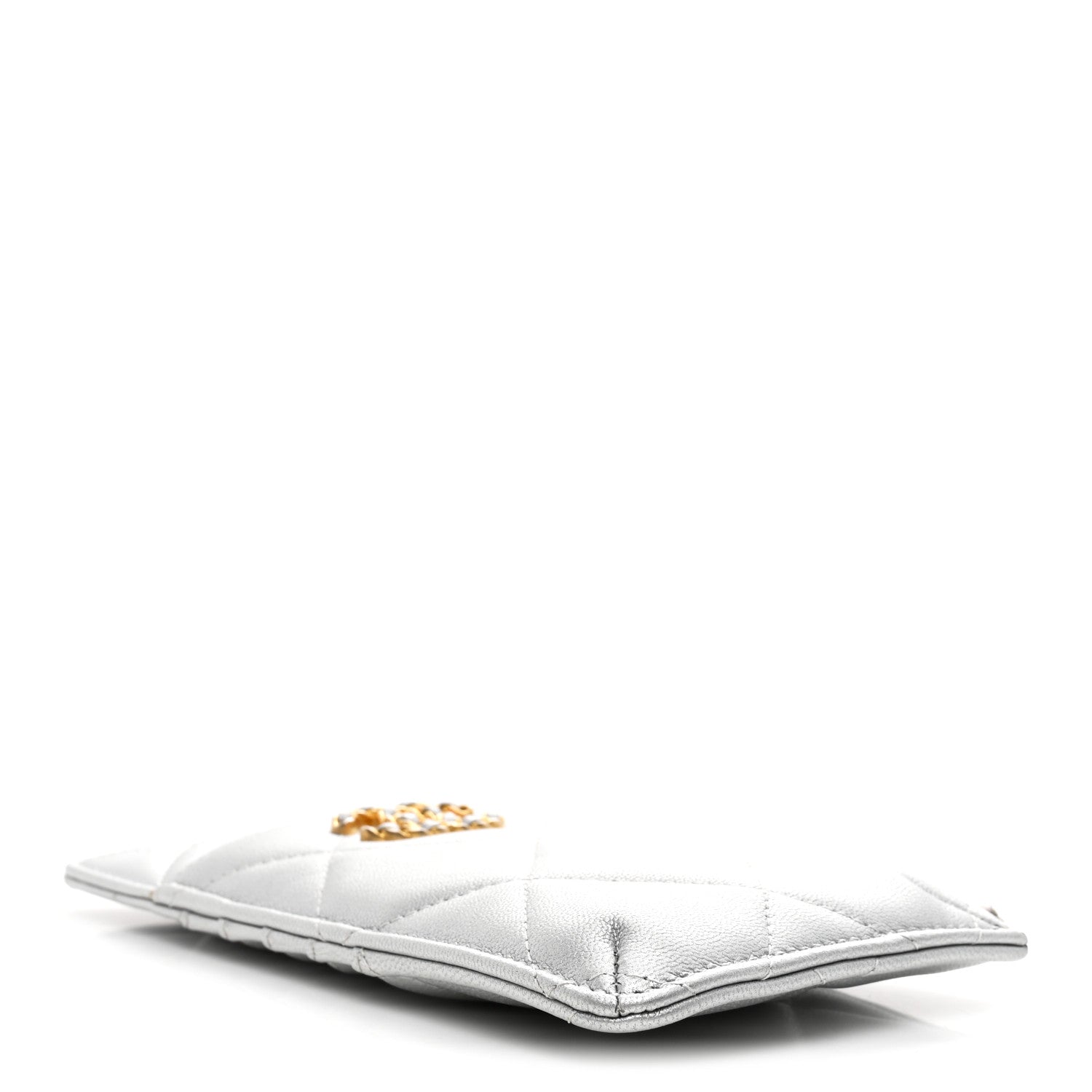 Lambskin Quilted Chanel 19 Phone and  Holder Silver