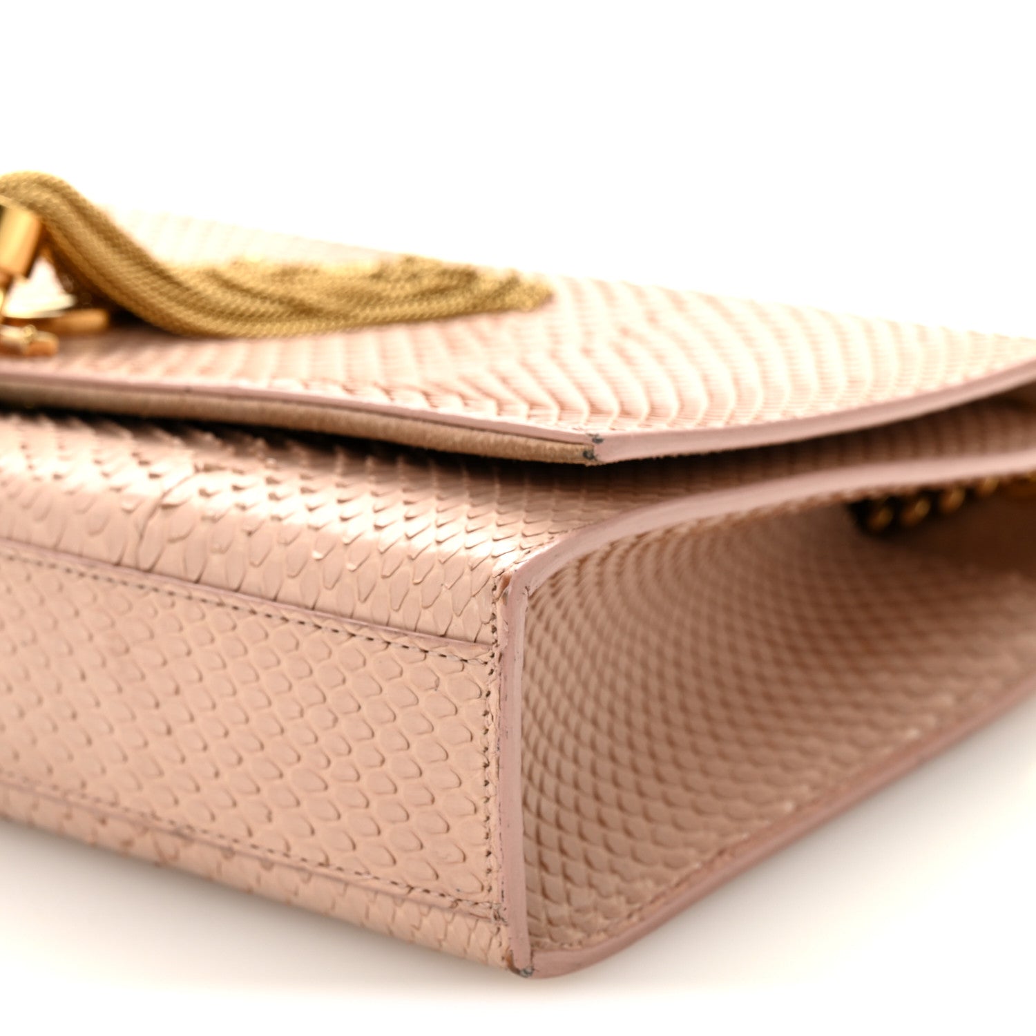 Snakeskin Medium Classic Monogram Kate Tassel Satchel Beige