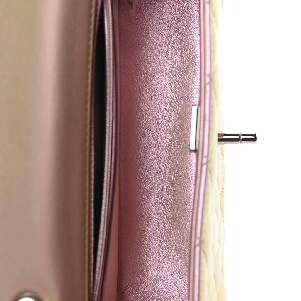 Iridescent Calfskin Quilted Mini Rectangular Flap Pink