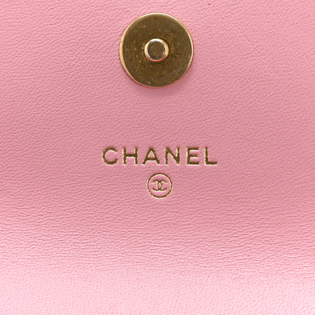 Lambskin Quilted Pick Me Up Mini Wallet On Chain Light Pink